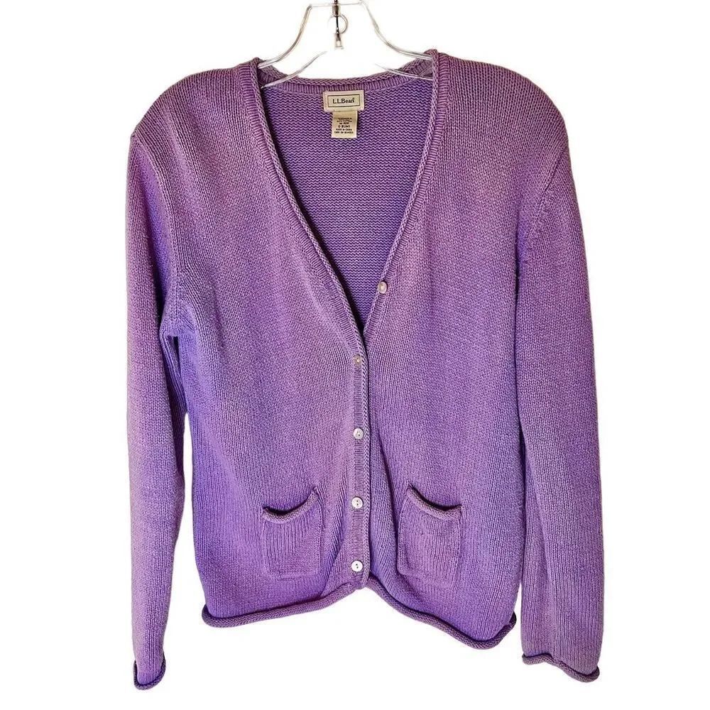 Vintage LL Bean Lilac Cardigan Silk Cotton Size Medium